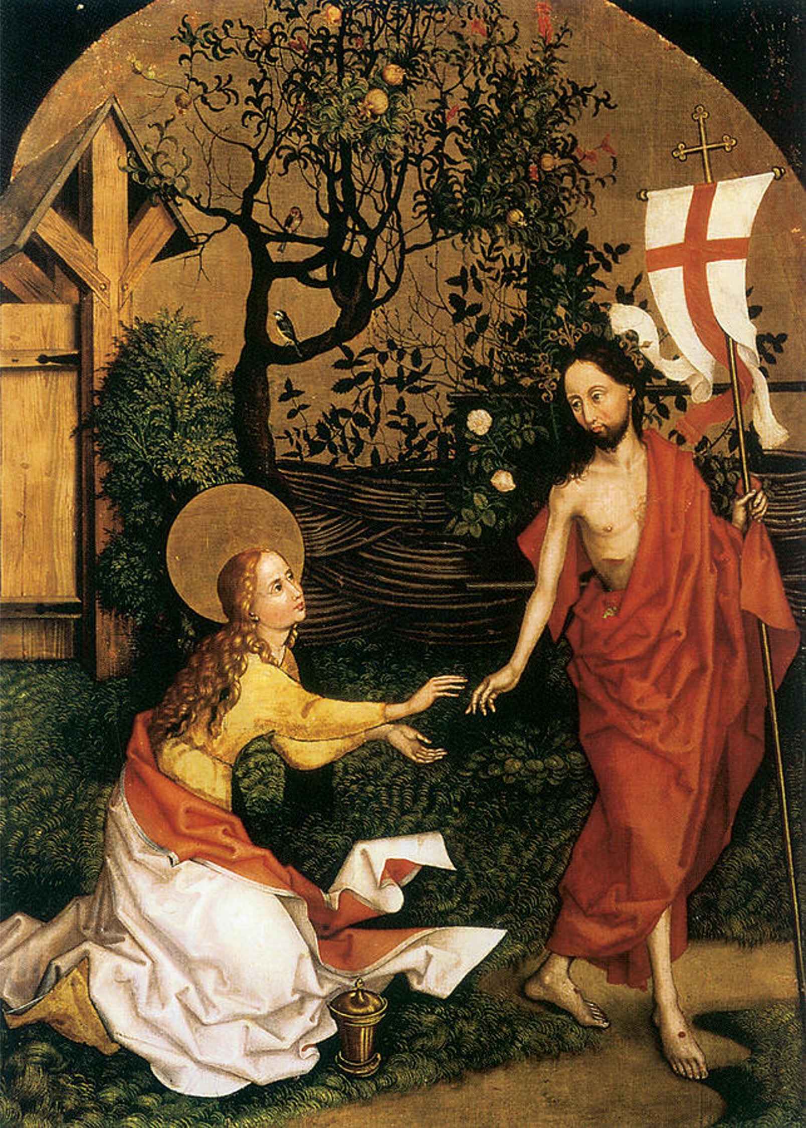 Painting showing Mary Magdalene reaching out for Jesus. 